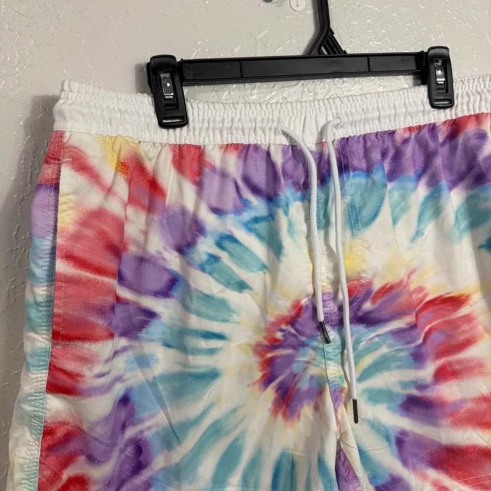 Spicy Tuna Mens Tie Dye Swim Trunks Multi Color Mesh Lined Board Shorts XL